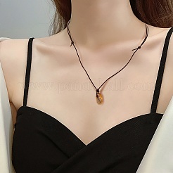 5 pièces 5 style naturel mélangé pépites de pierres précieuses pendentif collier avec cordon en cuir de vachette pour les femmes&nbsp;NJEW-SZ0001-58