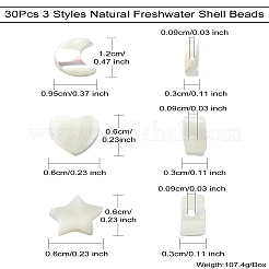 30шт 3 стиля натуральные бусины из пресноводных ракушек&nbsp;BSHE-CJ0001-09