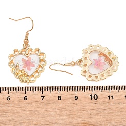 Boucles d'oreilles pendantes en alliage et fleurs séchées&nbsp;AL-Z001-01G-02