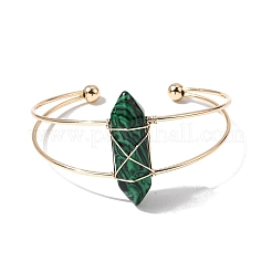 Brazaletes tipo brazalete hexagonales de malaquita sintética envueltos en alambre de latón para mujer&nbsp;BJEW-L719-01G-06-1