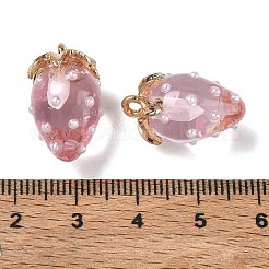 樹脂チャーム  ストロベリーチャーム  合金と  ゴールドカラー  パールピンク  21x12.5x12mm  穴：1.5mm&nbsp;FIND-C096-01G-13