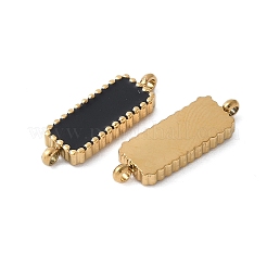 304ステンレススチールエナメルコネクタチャーム  ゴールドカラー  矩形リンク  ブラック  15x5x2mm  穴：1mm&nbsp;STAS-G353-04G-01