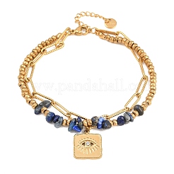 Bracelets double rangs bohèmes en acier inoxydable 304 et perles de lapis-lazuli naturel&nbsp;BJEW-C150-01C-G