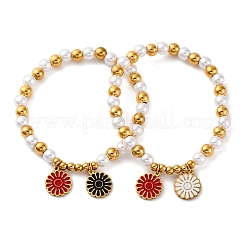 201 bracciali elastici con perline rotonde in acciaio inossidabile&nbsp;BJEW-C090-03G-A