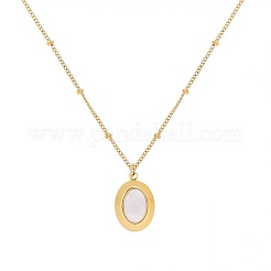 Colliers à pendentif ovale en acier inoxydable et acrylique blanc&nbsp;WG42B75-01