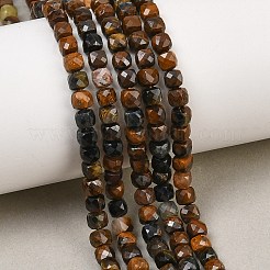 天然石タイガーアイビーズ連売り  多面カット  キューブ  4x4mm  穴：0.8mm  約80個/連  15.35''（39センチメートル）&nbsp;X-G-B107-B02-02