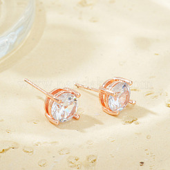 Элегантные модные плоские круглые серьги-гвоздики из латуни с прозрачным кубическим цирконием BP7914