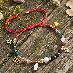 Pulseras de acero inoxidable 304 con dijes de concha y chakras&nbsp;RE0634-1