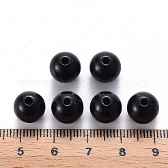 不透明なアクリルビーズ  ラウンド  ブラック  10x9mm  穴：2mm&nbsp;X-MACR-S370-C10mm-S002