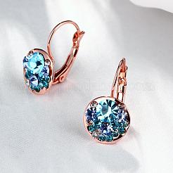 フラットラウンドスズ合金チェコラインストーンフレンチフックピアス  アクアマリン  ローズゴールド  23x13mm&nbsp;EJEW-BB02101-A-2RG