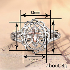 楕円形に十字模様の入った中空真鍮の女性用指輪  プラチナ  usサイズ10（19.8mm）&nbsp;FS-WG4621C-05