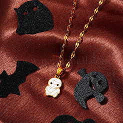 Collane con catena a maglie con ciondolo a forma di mummia di Halloween in acciaio inossidabile smaltato 304&nbsp;EI8911