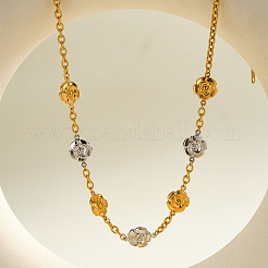 Collares de cadena de eslabones de flores de rosa de acero inoxidable 304 de dos tonos para mujer&nbsp;FS-WGCC2B1-01
