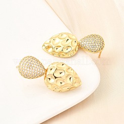 Серьги-гвоздики в форме капли с прозрачным кубическим цирконием из латуни EJEW-C147-05G