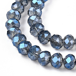 電気メッキガラスビーズセット  フルメッキ  多面カット  ロンデル  ブルーメッキ  4x3mm  穴：0.4mm  約105~110個/連  38~39cm&nbsp;EGLA-TAC0006-16A-02