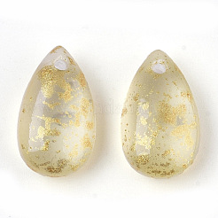 透明スプレー塗装ガラスチャーム  グリッターパウダー付き  艶消し  ティアドロップ  シャンパンイエロー  14.5x8.5x5.5mm  穴：1mm&nbsp;GLAA-T017-02-A04