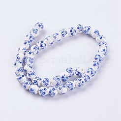 Ручной цветок печатных фарфоровые керамические бусины нити PORC-J006-C03