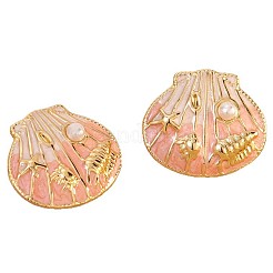 Серьги-гвоздики в форме ракушки из нержавеющей стали 304 с эмалью&nbsp;EJEW-Z147-09G