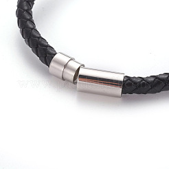レトロレザーコードブレスレット  304ステンレススチール製マグネット留め具付き  ステンレス鋼色  8インチ（20.2cm）  6mm&nbsp;BJEW-L642-35P