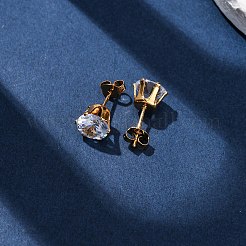 Orecchini a bottone in acciaio inossidabile 304 con micro pavé di zirconi cubici trasparenti&nbsp;EJEW-P299-01E-G