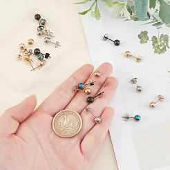 20 шт. 5 цвета ионного покрытия (IP) текстурированная круглая бусина 304 нержавеющая сталь фурнитура для сережек-гвоздиков EJEW-UN0001-70