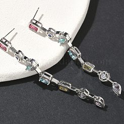 Серьги-гвоздики с подвесками из кубического циркония с прямоугольной каплевидной формой и микропаве из латуни&nbsp;EJEW-G452-10P