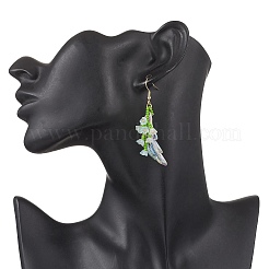 手作りのガラスシードビーズのダングルイヤリング  アクリルと  ゴールドカラー  ユリの花の枝  ミックスカラー  62x14~20mm&nbsp;EJEW-MZ00546