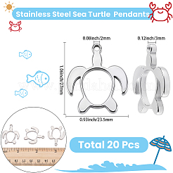 ステンレスペンダント20個  ウミガメチャーム  ステンレス鋼色  27x23.5x3mm  穴：2mm&nbsp;STAS-SC0021-05