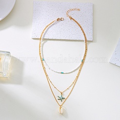 Collana estiva da spiaggia con ciondolo a forma di stella marina in lega e conchiglia naturale&nbsp;FS-WGF3BD7-06