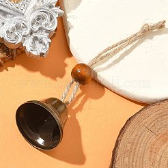 鉄の鐘の吊り飾り  家のドアの壁の装飾用の木製の丸いビーズとジュートコード  シエナ  100mm&nbsp;HJEW-JM02424