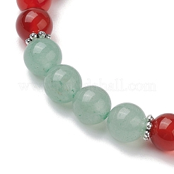 Braccialetti elasticizzati rotondi con perline di avventurina verde naturale e corniola da 8 mm per donna uomo&nbsp;BJEW-JB10533-02