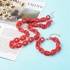 ジュエリーセット  アクリルアズキチェーンネックレス＆ブレスレットを含む  鉄チェーンエクステンダーと亜鉛合金カニカン付き  ミックスカラー  52.5cm  21cm  14mm&nbsp;SJEW-JS01203