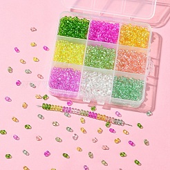 90g 9 couleurs de perles de rocaille de verre de peinture de cuisson&nbsp;SEED-YW0002-51A