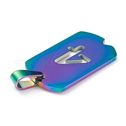 イオンプレーティング（IP）304ステンレスペンダント  数の長方形  虹色  NUM。4  27.5x14.5x1.5mm  穴：7.5x3mm&nbsp;STAS-H144-02MC-4