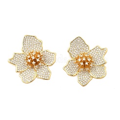 Серьги-гвоздики в форме цветка из латуни с прозрачным кубическим цирконием EJEW-C147-02G