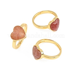 Fingerringe aus natürlichem Erdbeerquarz mit Messingverschlüssen&nbsp;G-H353-03G-05