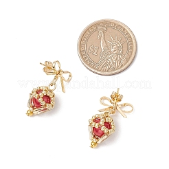 真鍮製ダイヤモンドダングルスタッドピアス  ガラスと  ゴールドカラー  ミックスカラー  28x16mm&nbsp;EJEW-MZ00465