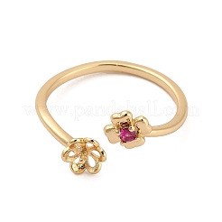 Оправа для колец с цветочным узором из латуни с микропаве из кубических цирконий KK-NH0009-01G