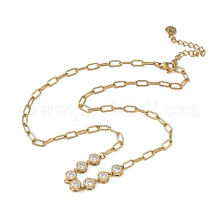 304ステンレススチール製マイクロパヴェキュービックジルコニアペーパークリップチェーンネックレス（女性用）  ラウンド  ゴールドカラー  15.94インチ（40.5cm）&nbsp;SA-CBA4051-12G
