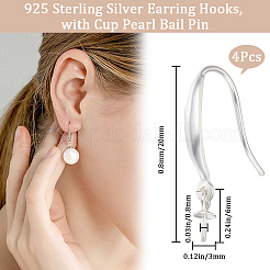 2ペア925スターリングシルバーピアスフック  耳ワイヤー  カップペグベイルピン付き  銀  20~21mm  保釈端子：6x3ミリ  ピン：0.8mm&nbsp;STER-BBC0005-34