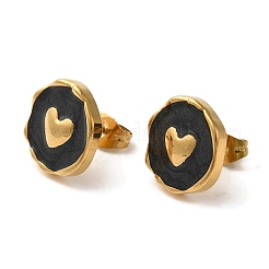 Ионное покрытие (ip) 304 нержавеющая сталь плоские круглые серьги-гвоздики в форме сердца&nbsp;EJEW-C114-15G-01