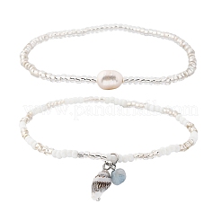 8 стиль летние эластичные браслеты на щиколотку из натурального жемчуга и круглых стеклянных бусин AJEW-AN00670