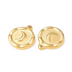 304ステンレスペンダント  月とフラットラウンド  18KGP本金メッキ  18.5x15.5x2.5mm  穴：1.6mm&nbsp;STAS-A075-13G