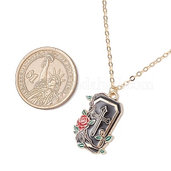 Хэллоуин сплав черная и красная эмаль роза крест кулон в форме гроба латунные тросовые цепочки ожерелья&nbsp;NJEW-JN05367