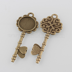 Aleación de bronce antiguo cabochon bases pendientes llave de estilo tibetano&nbsp;X-TIBEP-M022-03AB-NF