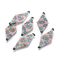 MIYUKI＆TOHO手作り日本のシードビーズリンク  織機模様  菱形  カラフル  40~41.5x16~16.7x1.7~1.8mm  穴：1.4~1.5mm&nbsp;SEED-E004-M05