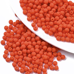 Perles de verre de couleurs givrées, couleurs opaques, ronde, rouge-orange, 4x3mm, Trou: 1mm, environ 4500 pcs / sachet 