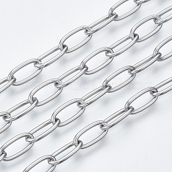 304 Stainless Steel Paperclip Chains, Drawn Elongated Cable Chains, with Spool, Unwelded, Stainless Steel Color, 10x5x1mm, about 82.02 Feet(25m)/roll