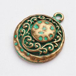 Pendentifs en alliage de style tibétain, demi-rond, bronze antique et patine verte, 24x19x5mm, Trou: 2mm