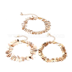 Brass Charm Bracelets Sets, with 304 Stainless Steel Lobster Claw Clasps, Horse Eye & Leaf & Flat Round, Golden, 7-1/2~7-1/2 inch(18.9~19cm), 3pcs/set.